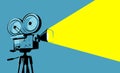 Vintage movie projector, film camera. Cinematograph, cinema vector