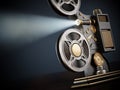 Vintage movie projector with volumetric light beam. 3D illustration