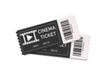 Vintage movie tickets. Two tickets in cinema or theater. Coupon with admit. Film concept. Background for realistic paper ticket on Royalty Free Stock Photo