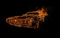 Muscle car, neon light on black background.