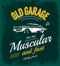 Vintage muscle car vector logo concept isolated on green