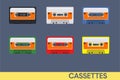 Vintage Music Cassette Tape. Different Colors Illustrations