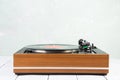 vintage music player turntable with lp