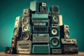 Vintage music speakers pile. Generate Ai