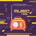 Vintage music time background with a radio Vector Royalty Free Stock Photo