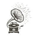 Vintage musical gramophone playing a song. Music concept vector illustration
