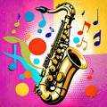 Vintage musical instrument saxophone music wind pop art colors