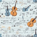 Vintage musical pattern with violins and music notes Royalty Free Stock Photo
