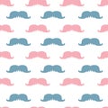 Vintage mustache pink blue seamless pattern texture background. Royalty Free Stock Photo