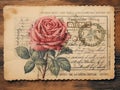 Vintage Muted Rose Postcard with Faded Postmark - AI Generated