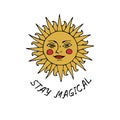 Vintage Mystic Golden Sun Illustration with Lettering