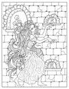 Vintage coloring page with beautiful vampire princess