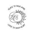 Vintage Mystic Kissing Sun and Moon Illustration with Lettering Royalty Free Stock Photo