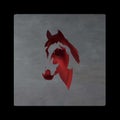 Vintage mystical horse in scarlet colors on black background. Burgundy silk drape like blood.