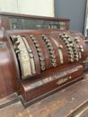 Vintage National cash register from the end of the 19th century on a window display in London
