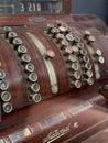 Vintage National cash register from the end of the 19th century on a window display in London