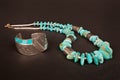 Vintage Native American Silver Cuff Bracelet and Large Turquoise Nugget