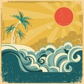 Vintage nature tropical seascape background with p
