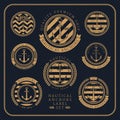 Vintage nautical anchors label set on dark striped background Royalty Free Stock Photo