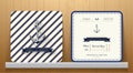 Vintage Nautical Anchors Wedding Invitation Card with Blue Striped