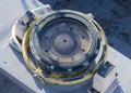 Vintage nautical compass in the cockpit of old yacht