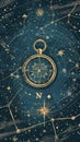 Vintage Nautical Compass and Constellations Map Royalty Free Stock Photo