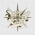 Vintage nautical compass. Old vector design element for marine theme and heraldry on transparent background. Hand drawn Royalty Free Stock Photo