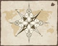 Vintage nautical compass. Old world map on vector paper texture with grunge border frame. Wind rose Royalty Free Stock Photo