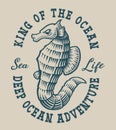 Vintage nautical emblem with a seahorse on a white background