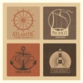 Vintage nautical labels with light house, sea boat and anchors Royalty Free Stock Photo