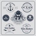 Vintage nautical labels vector set