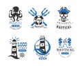 Vintage Nautical and Marine Labels, Signs or Logo Templates Vector Set
