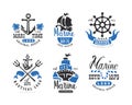 Vintage Nautical and Marine Labels, Signs or Logo Templates Vector Set Royalty Free Stock Photo