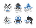 Vintage Nautical and Marine Labels, Signs or Logo Templates Vector Set
