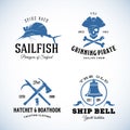 Vintage Nautical Sea Vector Logos or Labels with