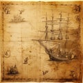 Vintage Nautical Sketch: Sepia Parchment with Timeless Sailing Ships Royalty Free Stock Photo