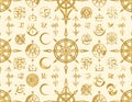 Vintage Nautical Symbols Pattern in Gold and Cream Royalty Free Stock Photo
