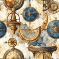 Vintage Nautical Timepieces Seamless Pattern Design Royalty Free Stock Photo