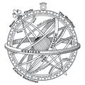 Vintage navigation device, Armillary sphere, vintage hand drawn illustration