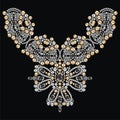 Vintage necklace female embroidery silver and gold rhinestones, precious stones, gems, fashion print t-shirt shine from brilliant