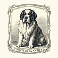 Vintage Neoclassical Portrait Of St. Bernard Dog Breed