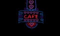 Vintage Neon Cafe Sign on Small Town Restaurant at Night Royalty Free Stock Photo