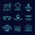 Vintage neon hipster poker club and casino signs