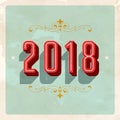 Vintage 2018 New Year`s Eve greeting card.