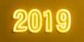 Vintage new year 2019 with yellow white digits on brown background. 3d illustration