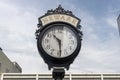 Vintage Newark Street Clock Standing Tall Amidst Blooming Shrubs in Urban Setting