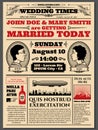 Vintage newspaper front page, wedding invitation vector layout Royalty Free Stock Photo