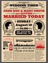 Vintage newspaper front page, wedding invitation vector layout