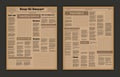 Vintage newspaper. News articles, newsprint magazine old design. Brochure newspaper pages with headlines. Paper retro