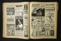 Old vintage newspaper, advertising content from antique magazine